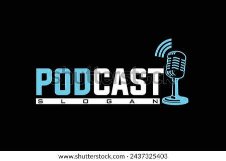 Podcast or Mic Vector flat illustration, icon, logo design on black background.