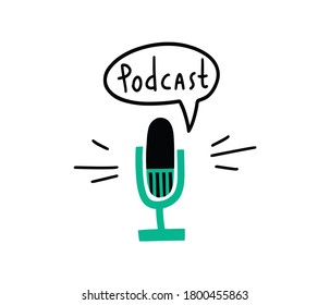 Podcast microfone simple hand drawn illustration.