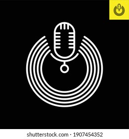 Podcast microphone with circular halos. Logo vector in line art style in Eos 8
