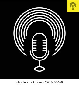 Podcast microphone with circular halos. Logo vector in line art style in Eos 8