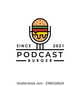 podcast microphone and colorful burger logo design vector