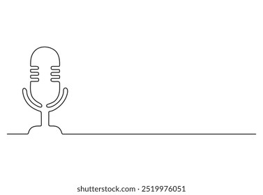 Ilustrador de Vector de dibujo continuo de una línea de micrófono de podcast