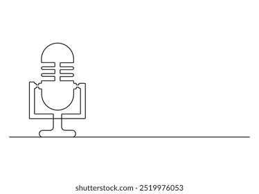 Podcast microphone continuous one line drawing vector illustrator