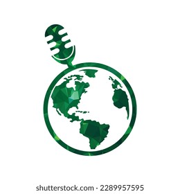 Podcast Mikrofon und Earth Vektorlogo. Vektorlogo von Mikrofon und Erde.
