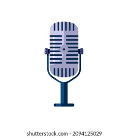 Podcast microphone in flat design. Icon on an isolated white background. Vector stock illustration