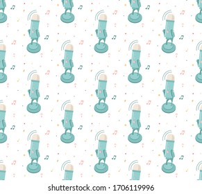 Podcast microphone flat vector seamless pattern