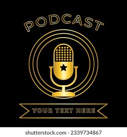 Podcast microphone gold symbol. golden icon template logo vector design