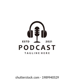 podcast microphone and headphone minimalist logo design 