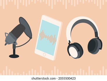 Podcast Microphone, Headphones Icons Et