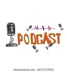podcast, a microphone and headphones, no background