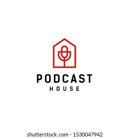 podcast microphone house studio logo icon vector template