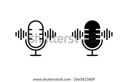 Podcast microphone icon. Audio streaming and recording mic symbol. Sound content and broadcasting concept