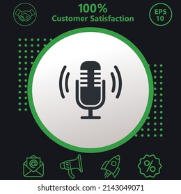 Podcast and microphone icon. Background consisting of green and black colors. modern design