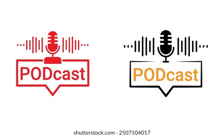 Podcast microphone icon. Broadcast podcast studio.