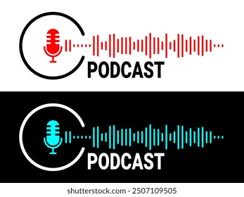 Podcast microphone icon. Broadcast podcast studio.