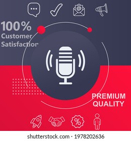 Podcast microphone icon. Customize your design with a navy and red colored background template
