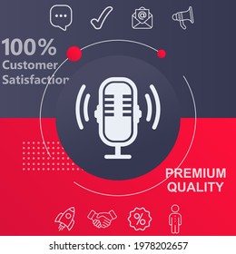 Podcast microphone icon. Customize your design with a navy and red colored background template