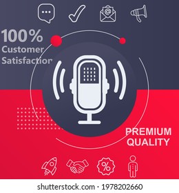 Podcast microphone icon. Customize your design with a navy and red colored background template