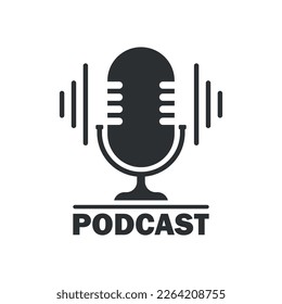 Podcast microphone icon in flat style. Audio interview vector illustration on isolated background. Studio speaker sign business concept.