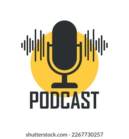 Podcast microphone icon in flat style. Audio interview vector illustration on isolated background. Studio speaker sign business concept.