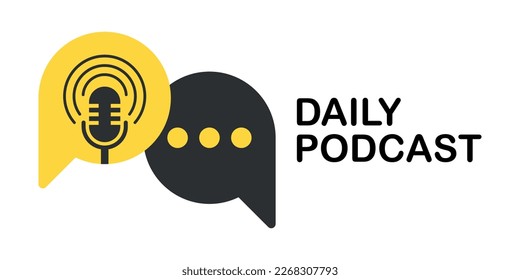 Podcast microphone icon in flat style. Audio interview vector illustration on isolated background. Studio speaker sign business concept.