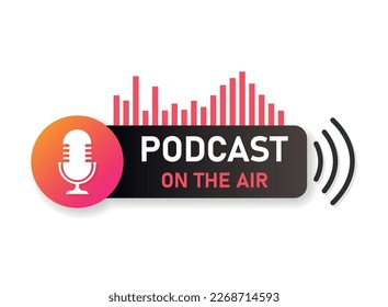 Podcast microphone icon in flat style. Audio interview vector illustration on isolated background. Studio speaker sign business concept.