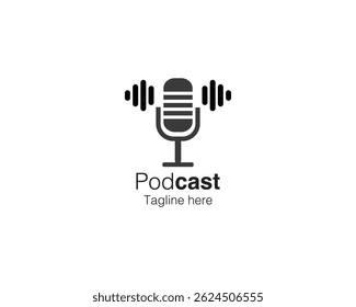 Podcast microphone icon. Podcast logo. Radio show or audio blog podcast concept. Webcast audio record concept isolated on white background