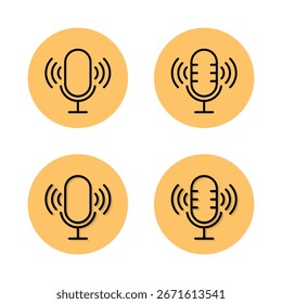Podcast-Mikrofon-Symbol mit langem Schatten. Audio-Aufnahme, Sprach- und Rundfunksymbol
