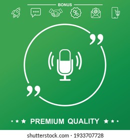 Podcast microphone icon. Web application flat vector illustration. With quote symbol