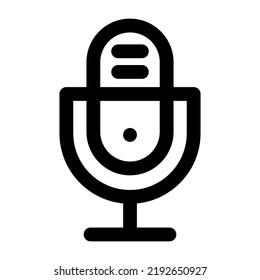 Podcast Microphone Line Art Icon. Radio Mic Outline Vector Illustration