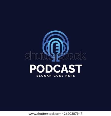Podcast Microphone Line Logo Template