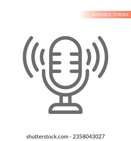 Podcast microphone line vector icon. Streaming, sound outline symbol.