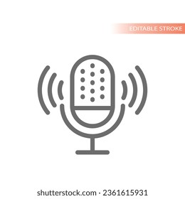 Podcast microphone line vector icon. Streaming mic, sound outline symbol.
