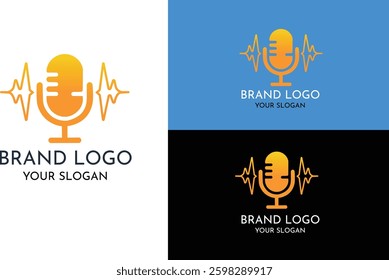 Podcast Microphone Logo – Audio, Broadcasting, and Voice Branding Design