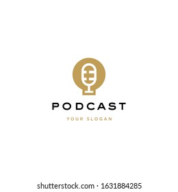 Podcast, microphone logo icon illustration