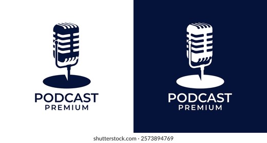 Podcast microphone logo icon. Podcast mic vector illustration design template. Podcast logo design concept for youtube channel, studio, music, entertainment, radio in modern minimalist stye