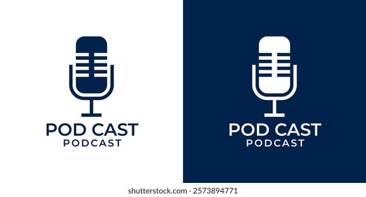 Podcast microphone logo icon. Podcast mic vector illustration design template. Podcast logo design concept for youtube channel, studio, music, entertainment, radio in modern minimalist stye