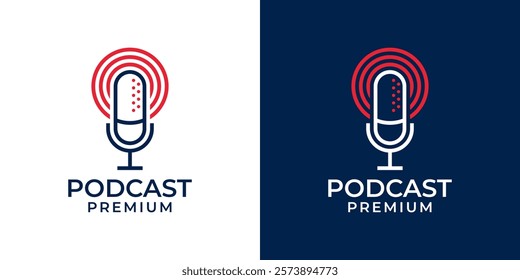 Podcast microphone logo icon. Podcast mic vector illustration design template. Podcast logo design concept for youtube channel, studio, music, entertainment, radio in modern minimalist stye