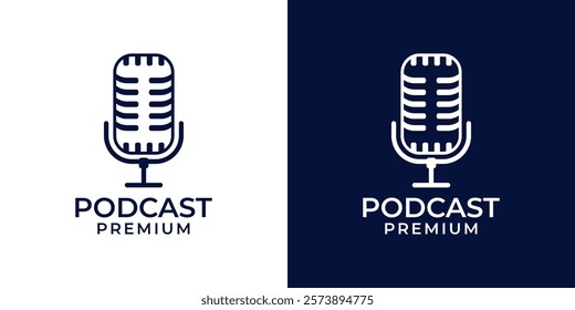 Podcast microphone logo icon. Podcast mic vector illustration design template. Podcast logo design concept for youtube channel, studio, music, entertainment, radio in modern minimalist stye