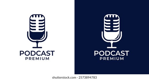 Podcast microphone logo icon. Podcast mic vector illustration design template. Podcast logo design concept for youtube channel, studio, music, entertainment, radio in modern minimalist stye