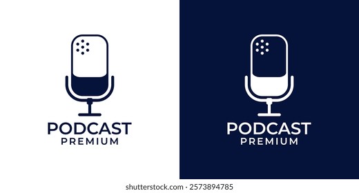 Podcast microphone logo icon. Podcast mic vector illustration design template. Podcast logo design concept for youtube channel, studio, music, entertainment, radio in modern minimalist stye