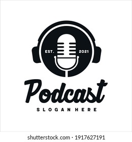 Podcast with microphone logo inspiration. design template, vector illustration.