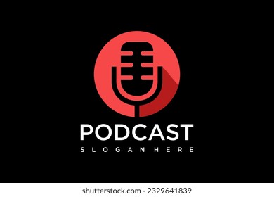Podcast with microphone logo inspiration. vector illustration.