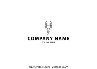 Logotipo del micrófono del podcast con el trueno en diseño lineal