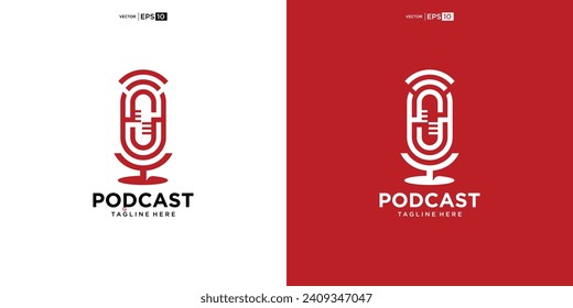 podcast microphone logo vector design template