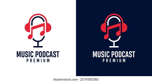 Podcast microphone and music note icon logo illustration design for sound recording studio, vocal course, composer. Singer musician artist celebrities karaoke music logo design illustration.