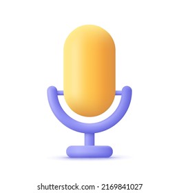 Podcast microphone on stand, audio equipment .Broadcasts, interviews, podcast, voice recording concept. 3d vector icon. Cartoon minimal style.