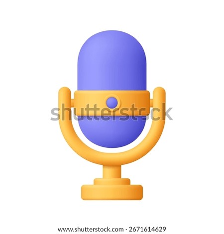 Podcast microphone on stand, audio equipment .Broadcasts, interviews, podcast, voice recording concept. 3d vector icon. Cartoon minimal style.