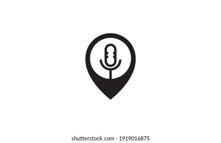 podcast microphone with pin map locations logo design vector icon symbol illustration