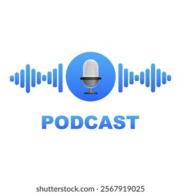 Podcast with microphone and sound wave. Vector illustration